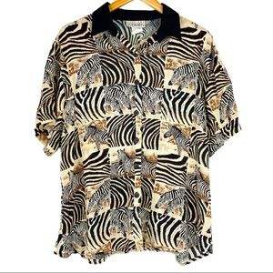 Vintage Zebra Animal Print Button Down Top